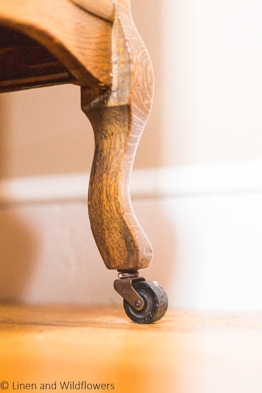 The original castor wheels of a Victorian dresser.