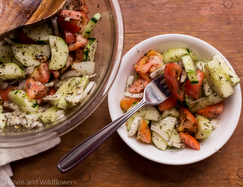 Cucumber Tomato salad-Linen and Wildflowers