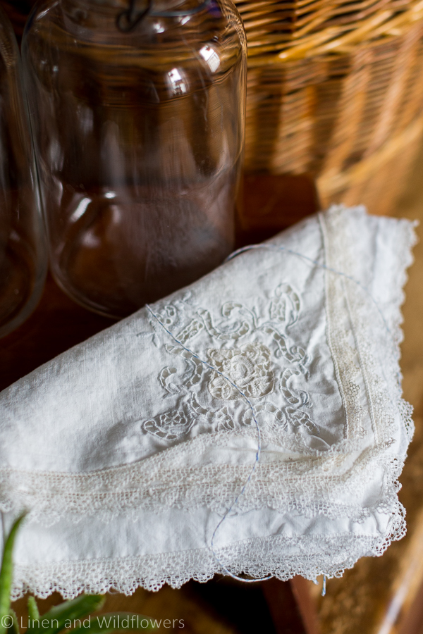 A set of antique linen embroidered napkins.