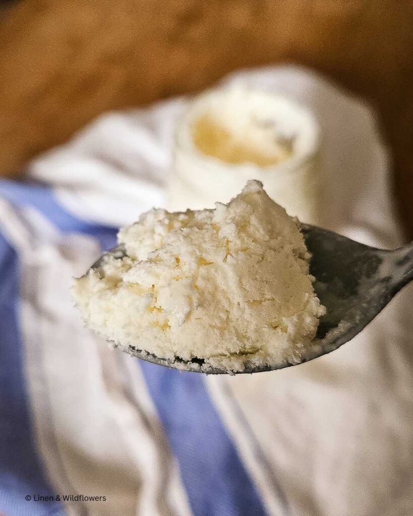 A spoonful of homemade ice cream ready to devour.