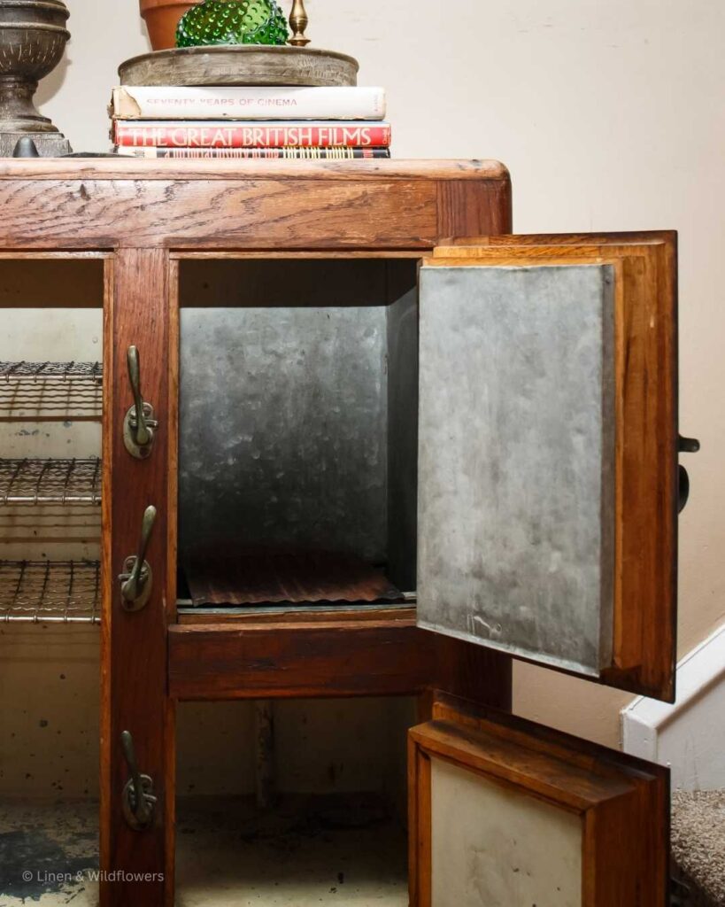 A photo of each compartment in a Victorian Refrigerator (aka icebox) is used in the 19th century before electricity.