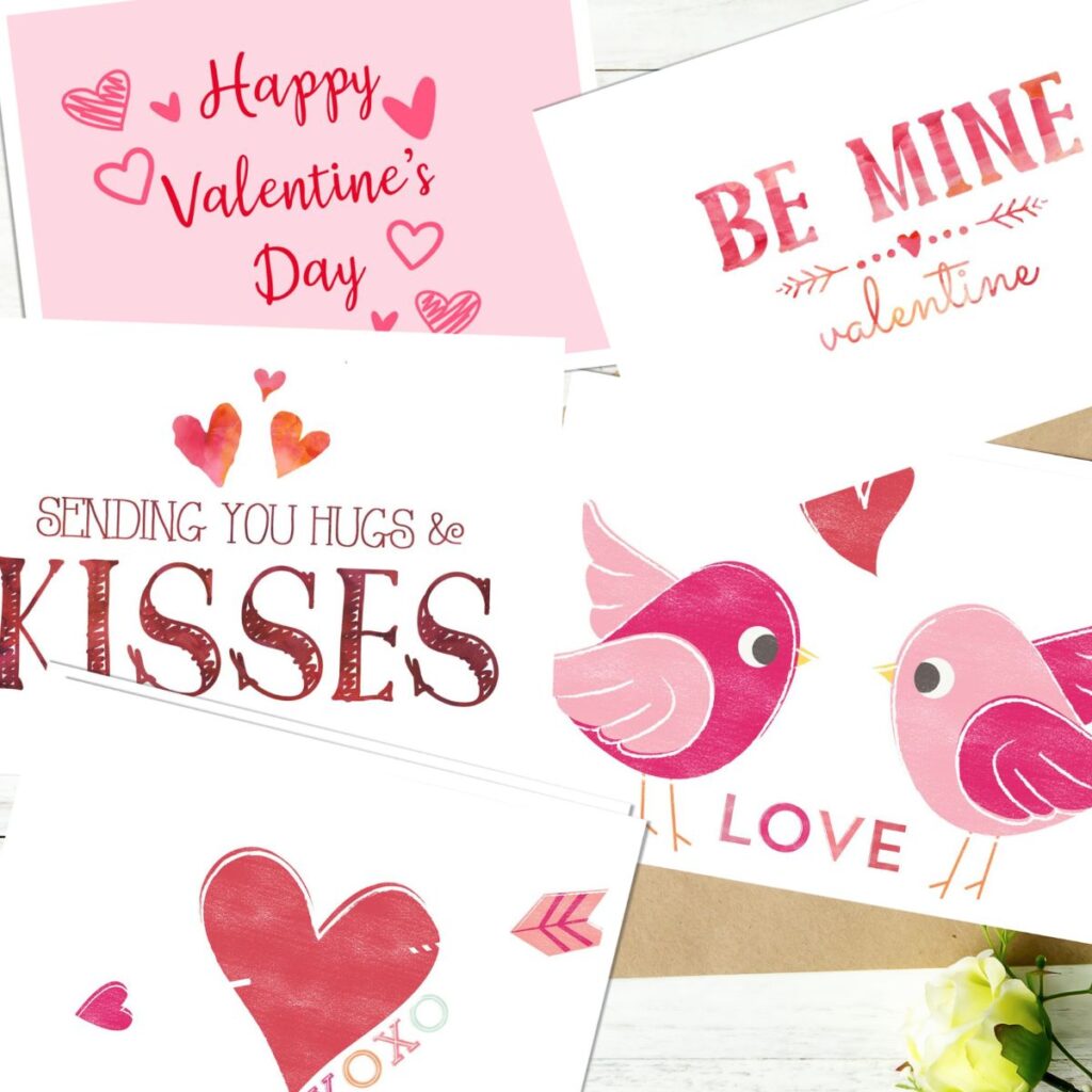 A photo of a collection printable valentine cards.